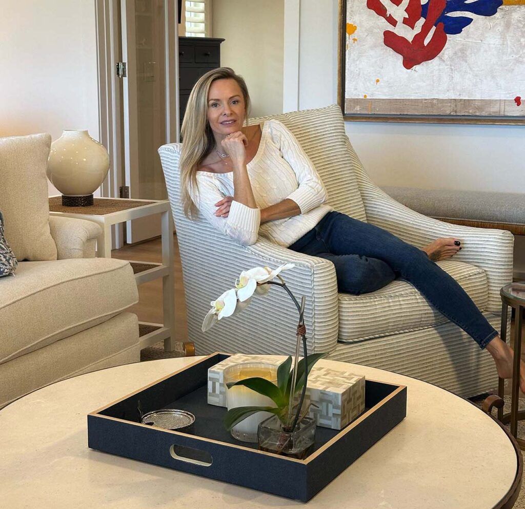 Jenn M Estrada consulting homeowner on interior design plans — personalized, stress-free design process in Palm Beach Gardens.